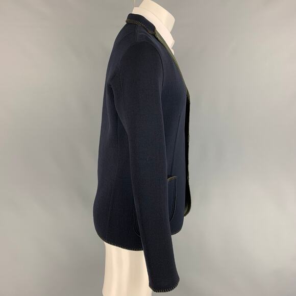 KOLOR Size L Navy Green Contrast Stitch Wool Nylon Sport Coat - Picture 2 of 7